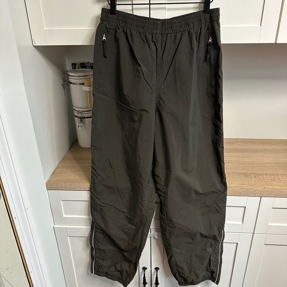 Vintage Lands End Track Pants Womens M 10-12 Green Nylon Mesh Lined Reflective